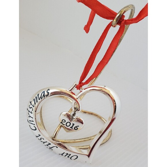 LENOX Forevermore Silver Plated 2016 Our First Christmas Heart Ornament Holiday - Picture 5 of 9